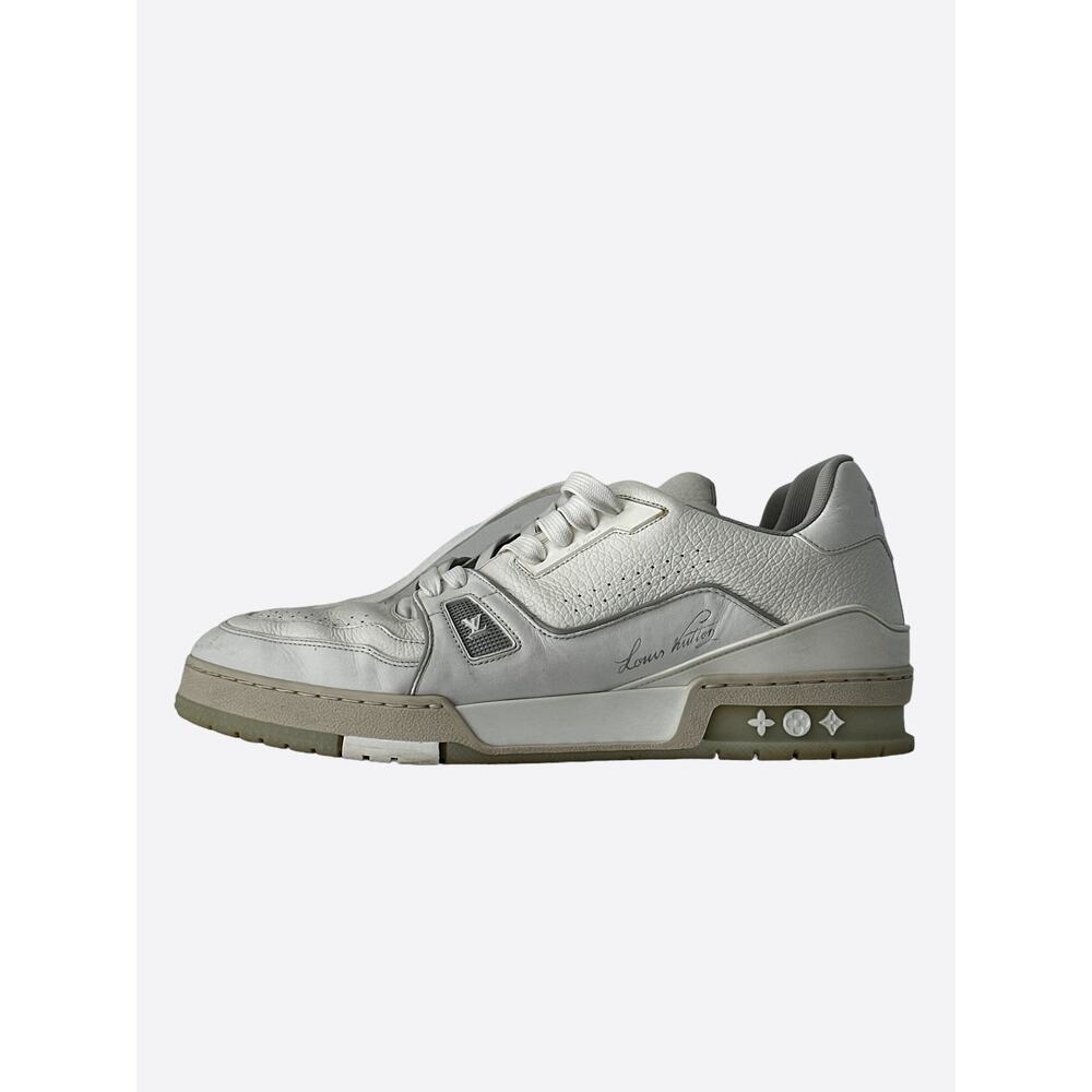 Louis Vuitton White & Grey Leather Trainers - Picture 3 of 8